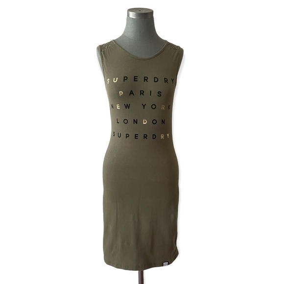Women’s Dress SUPERDRY Green Lace Trim Dress Sleeveless Bodycon Midi Dress - Picture 3 of 11